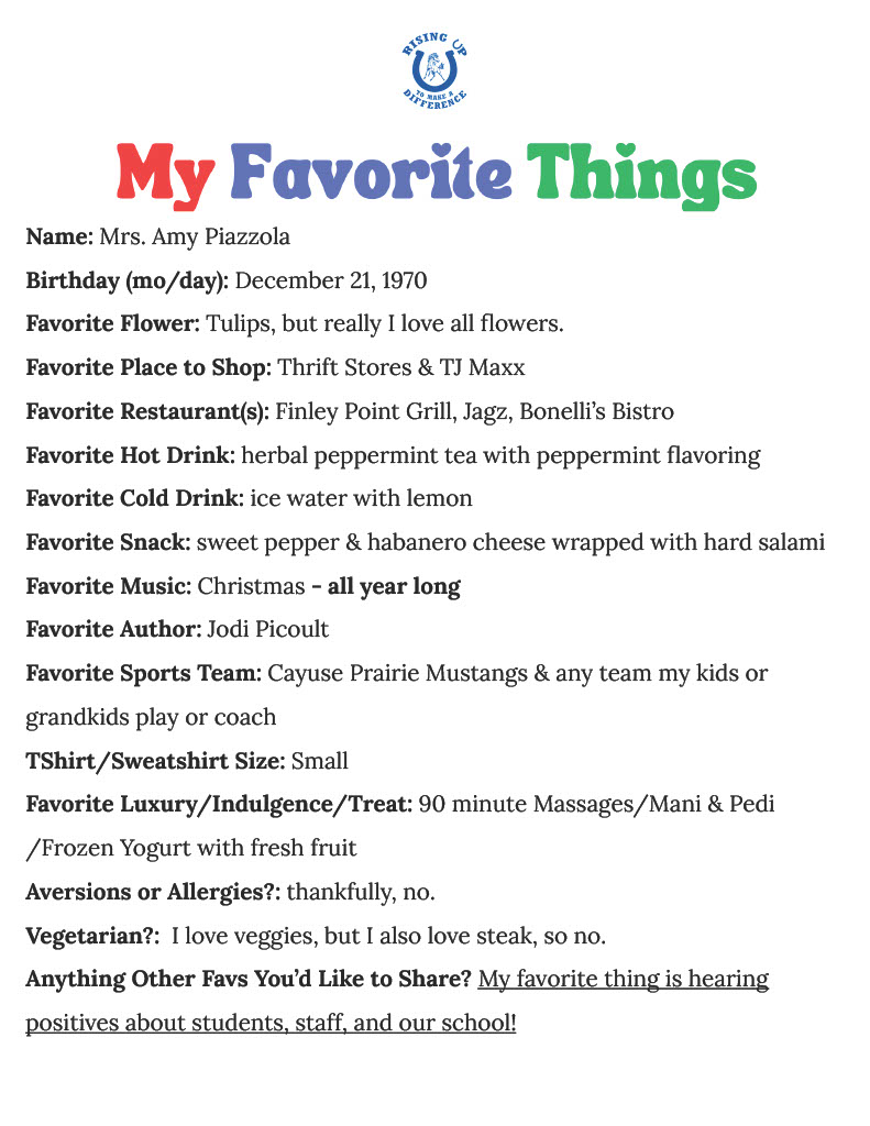 Image of Mrs. Piazzola's Fav Things